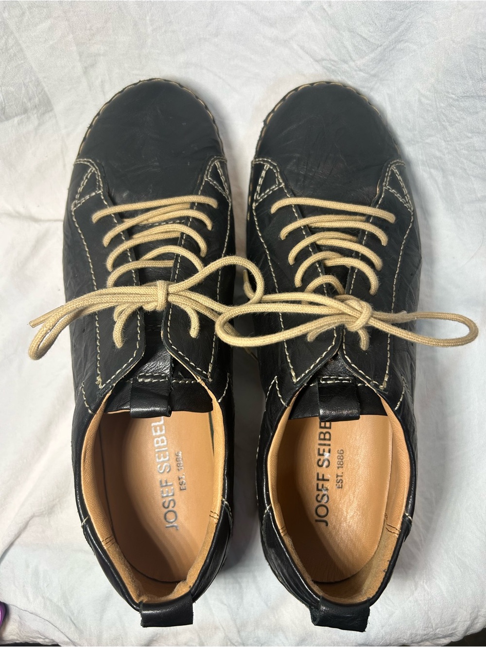 Josef Seibel Fergey 56 Women’s Black Leather Sneakers Size 39 EU/8-8.5 US
